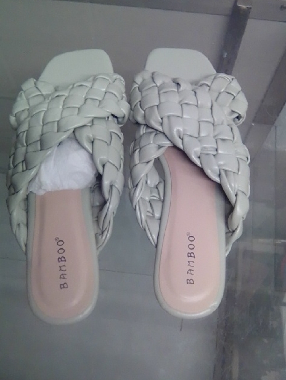 BAMBOO Light Gray Braided Slide Mules
